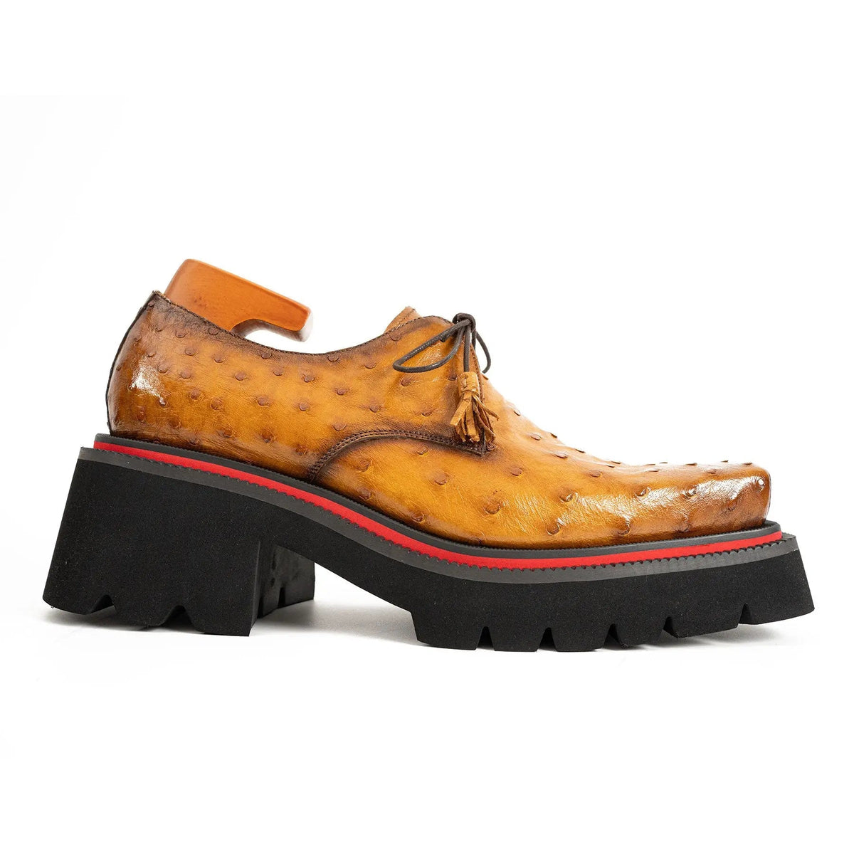 Amber Brown Dotted-Texture Lug Sole Derby Shoe