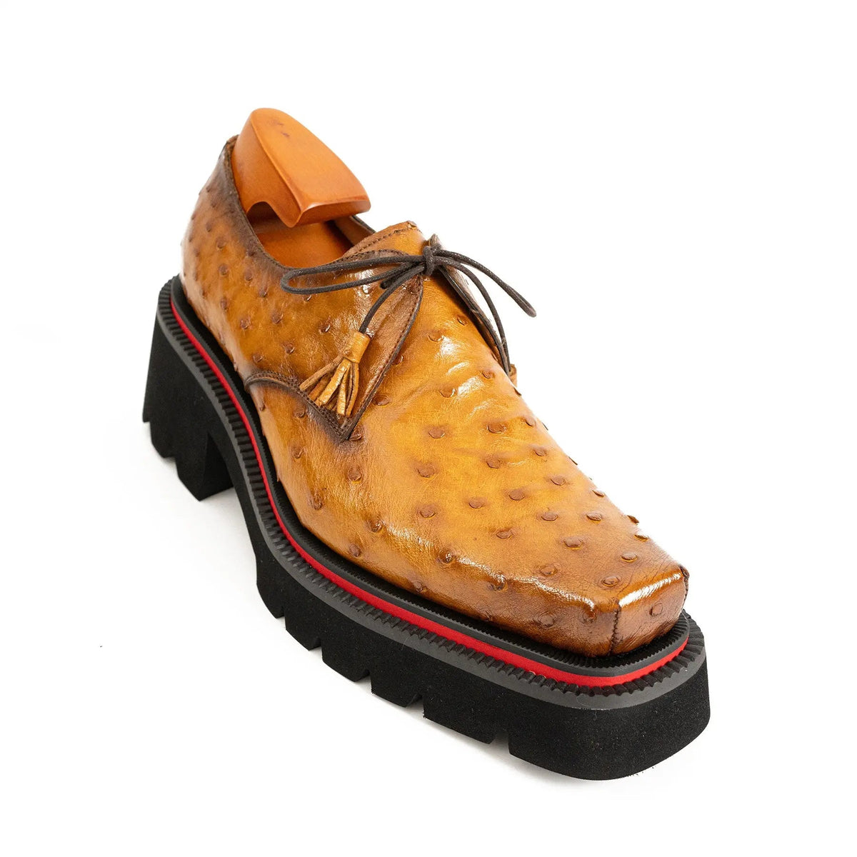 Amber Brown Dotted-Texture Lug Sole Derby Shoe