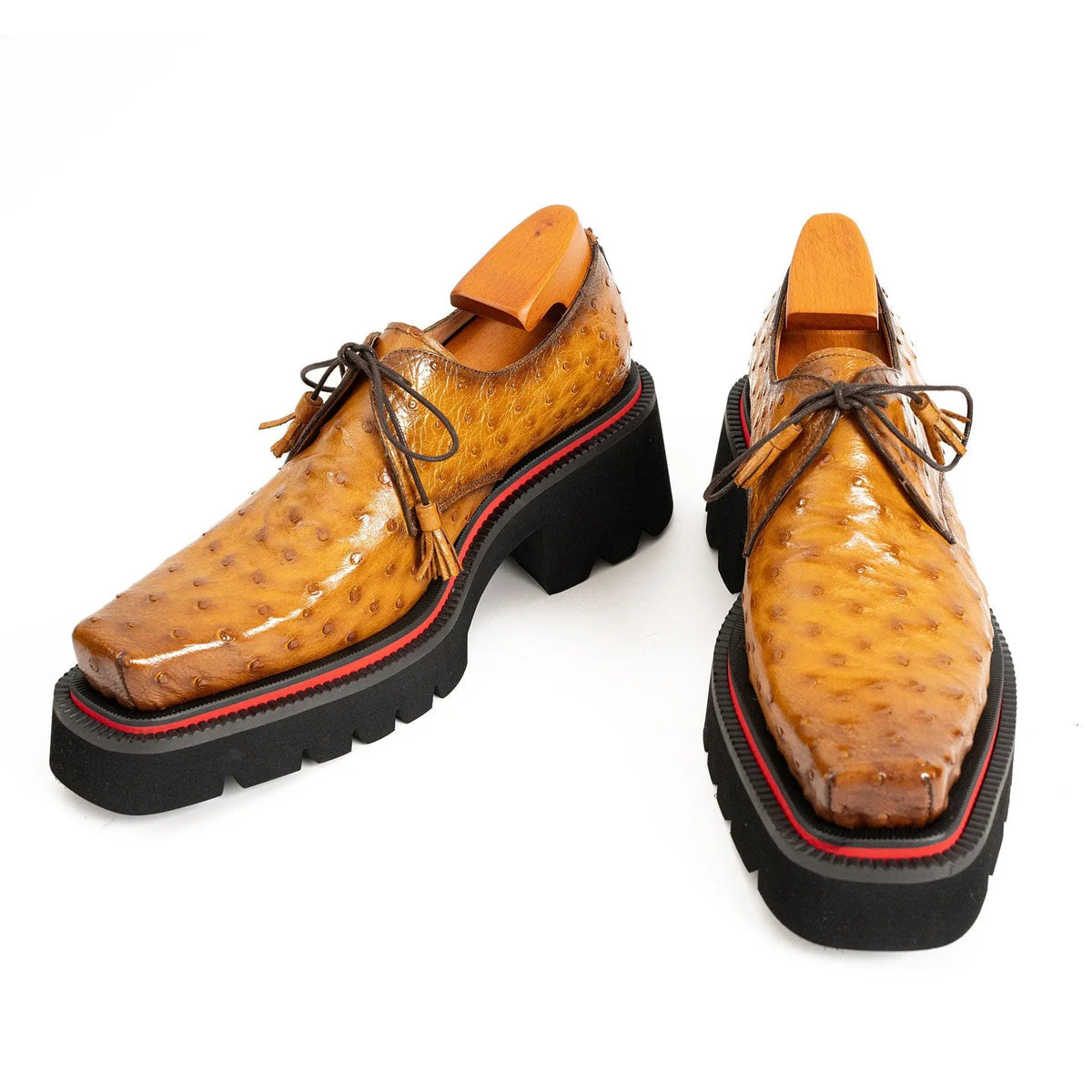 Amber Brown Dotted-Texture Lug Sole Derby Shoe
