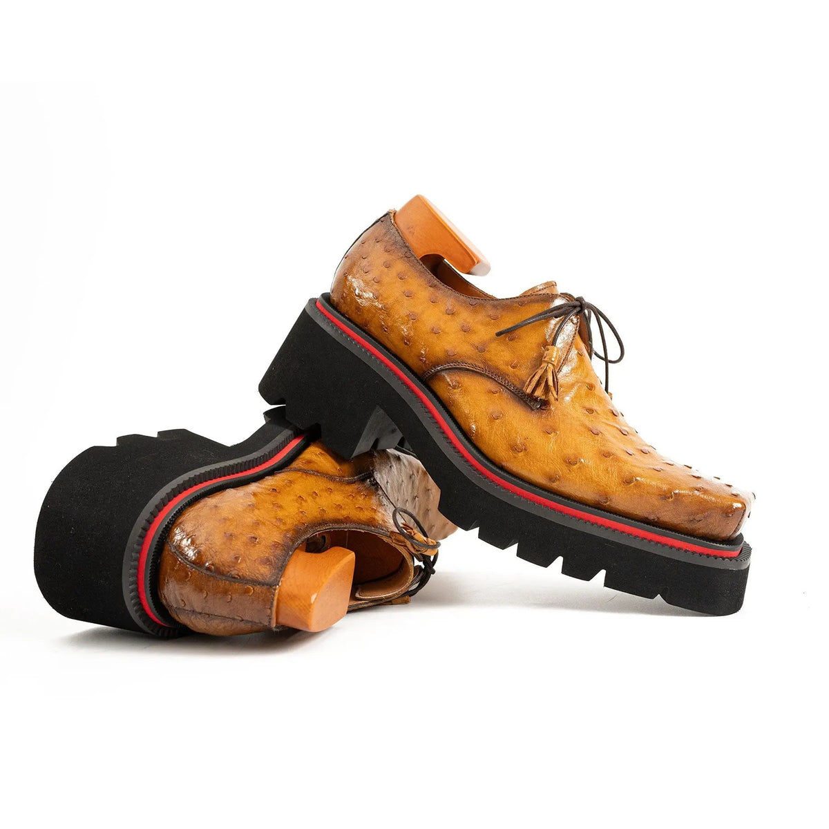 Amber Brown Dotted-Texture Lug Sole Derby Shoe
