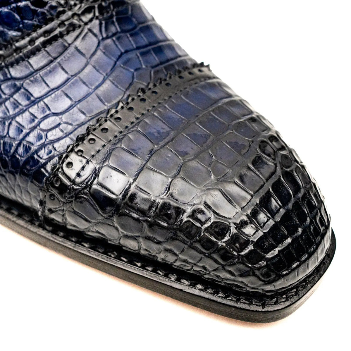 Dark Blue Cap-Toe Oxford Shoes with Perforated Detail
