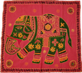 Unique Aari Work Design Embroidered Red Cotton Fabric Square Elephant
