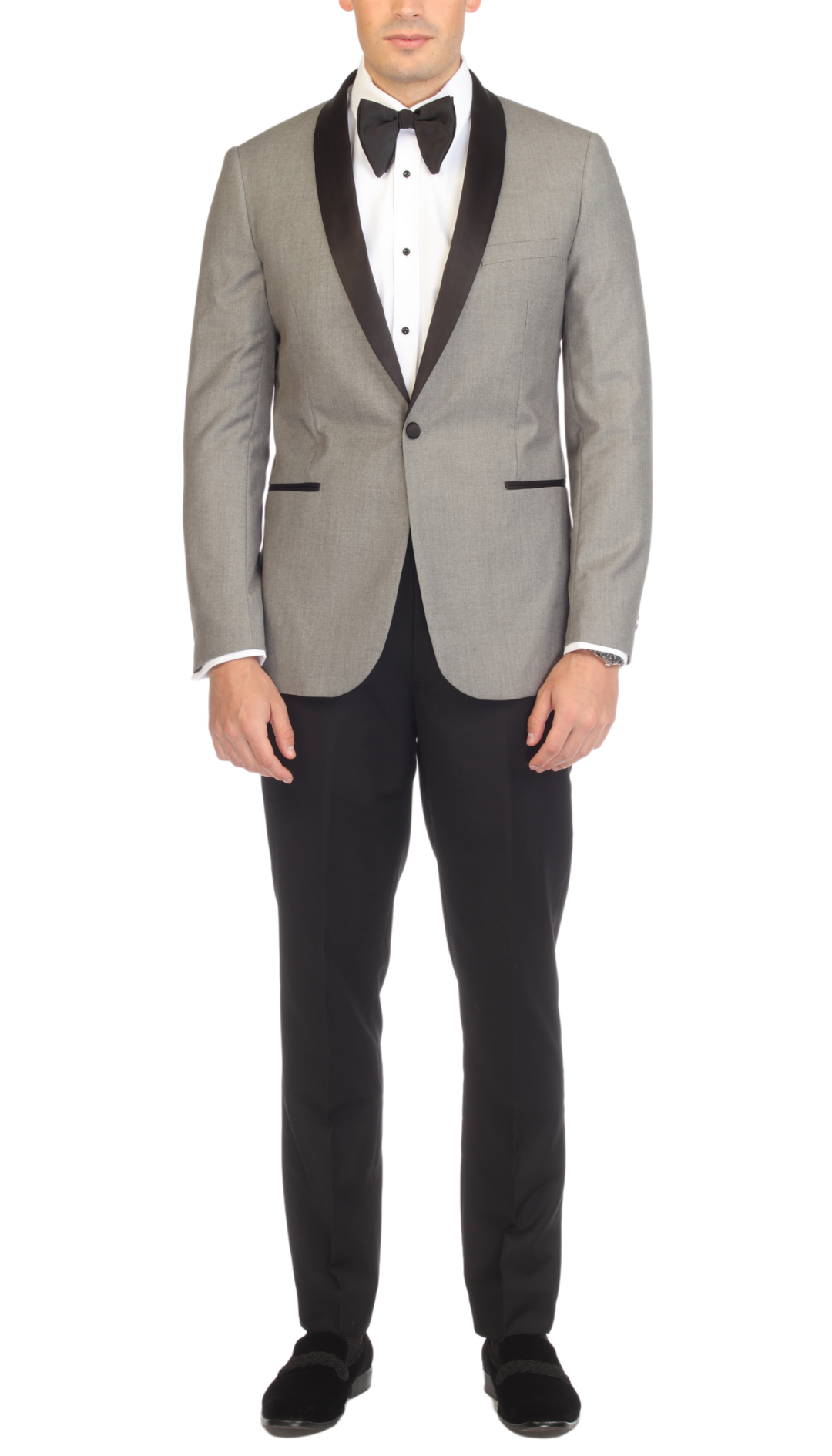 Ferrecci Men's Reno Grey and Black Slim Fit Shawl Lapel 2 Piece Tuxedo Suit Set