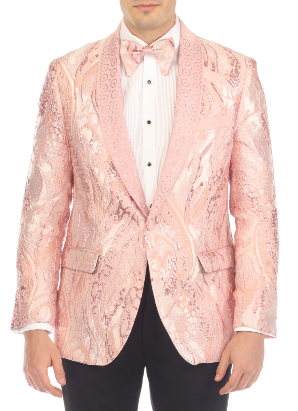 Cosmopolitan Pink Men's Shawl Collar Tuxedo 1 Button 2 Vent Slim Fit Blazer