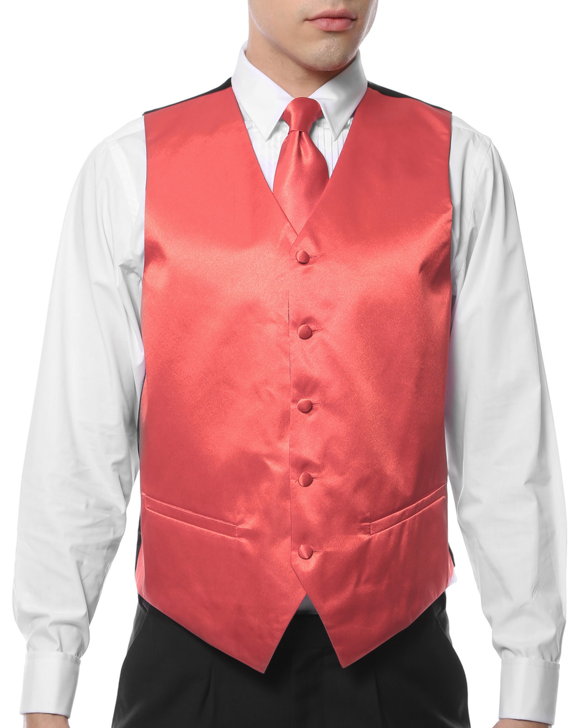 Ferrecci Mens PV600 - Coral with Black Back Adjustable Vest Set