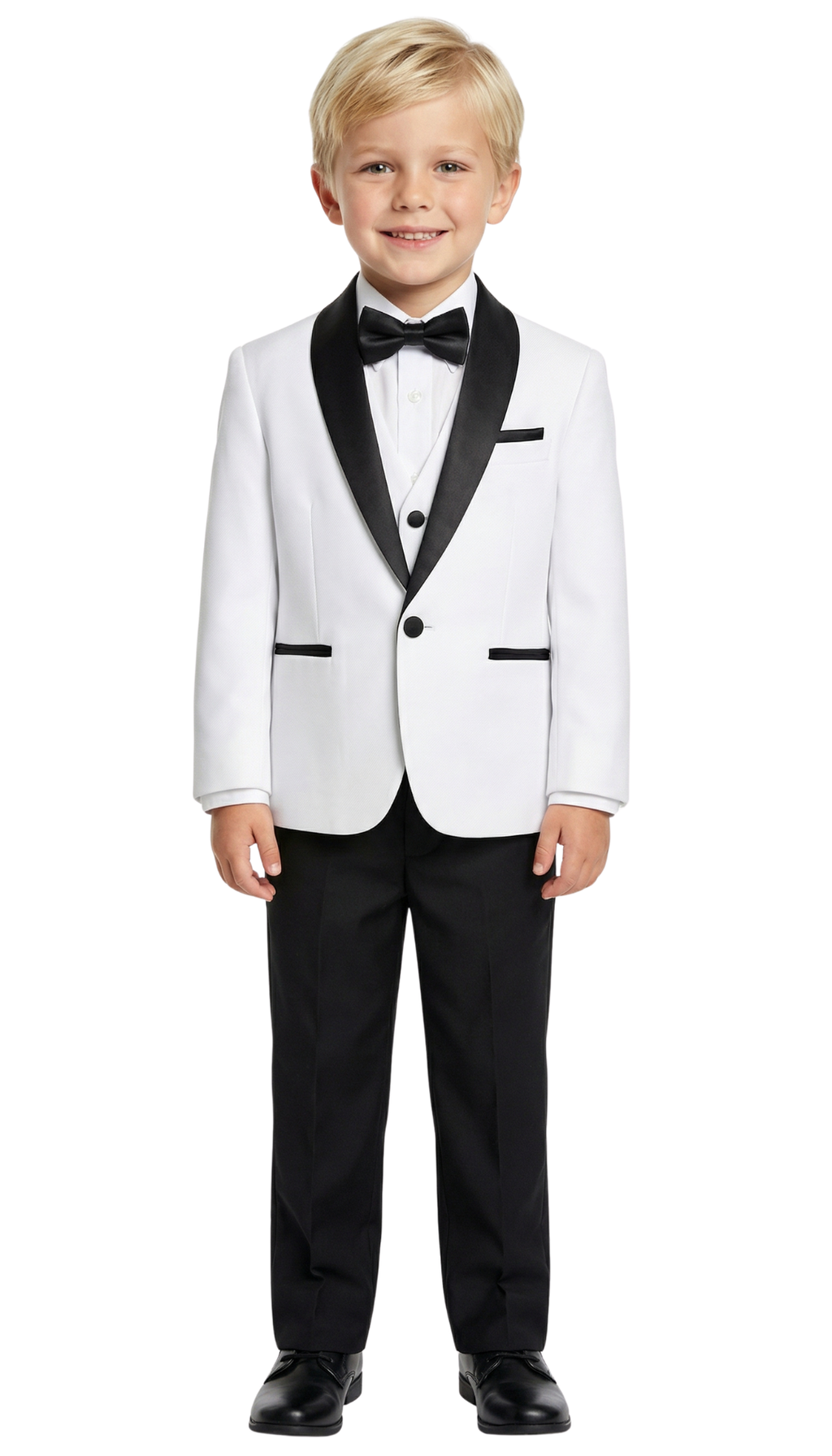 Ferrecci Boys White & Black Shawl Collar Tuxedo – Formal Kids Tuxedo (Reno Jr)