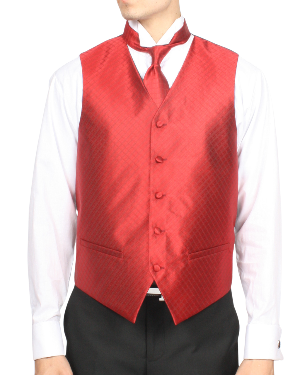 Ferrecci Mens PV300 - Wine with Black Back Adjustable Diamond Vest Set