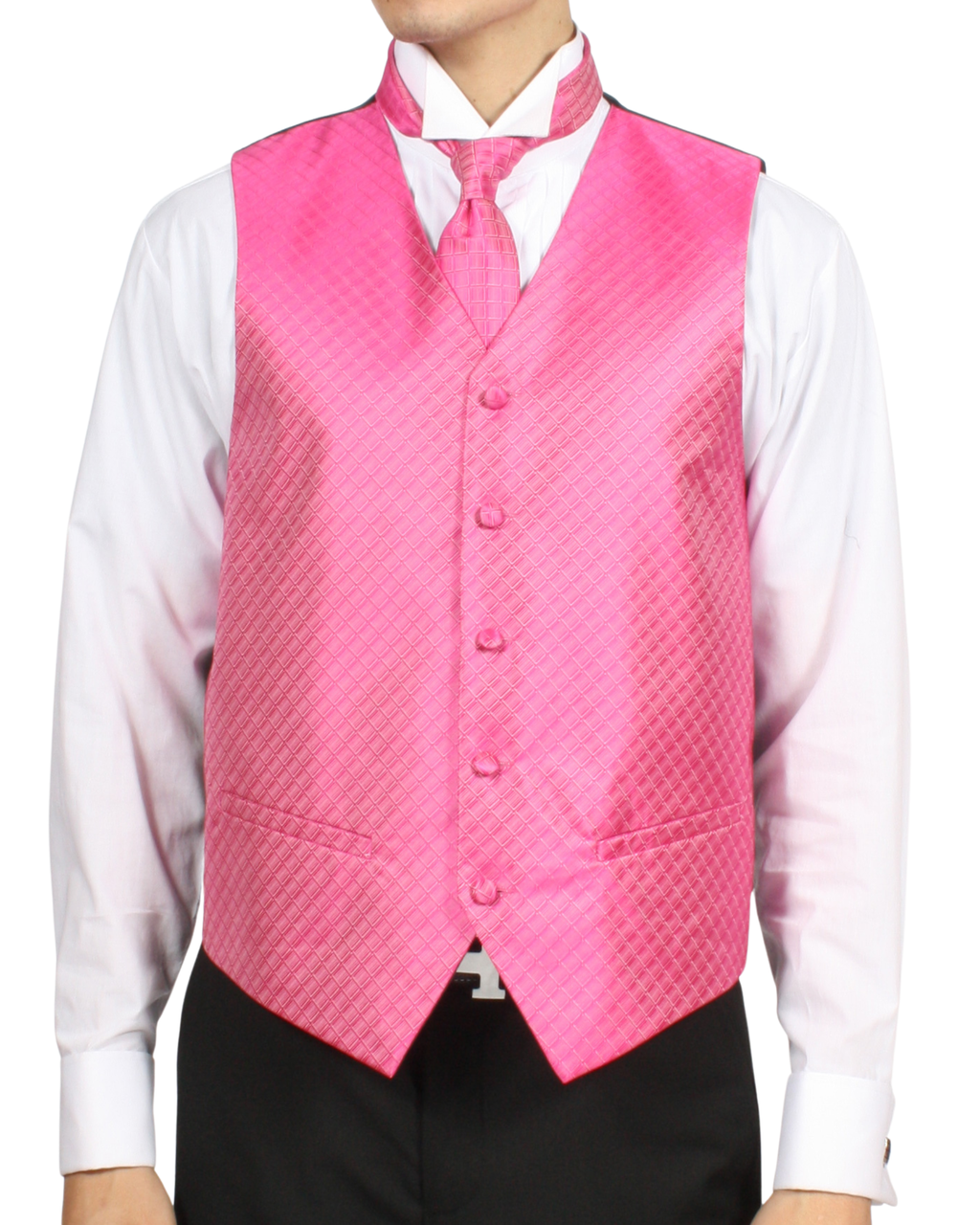 Ferrecci Mens PV300 - Fuchsia with Black Back Adjustable Diamond Vest Set