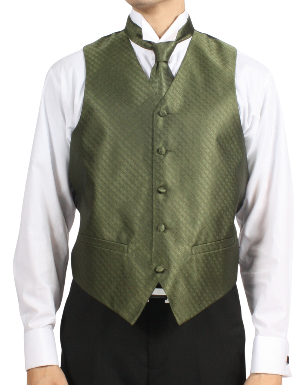 Ferrecci Mens PV300 - Olive with White Back Adjustable Diamond Vest Set