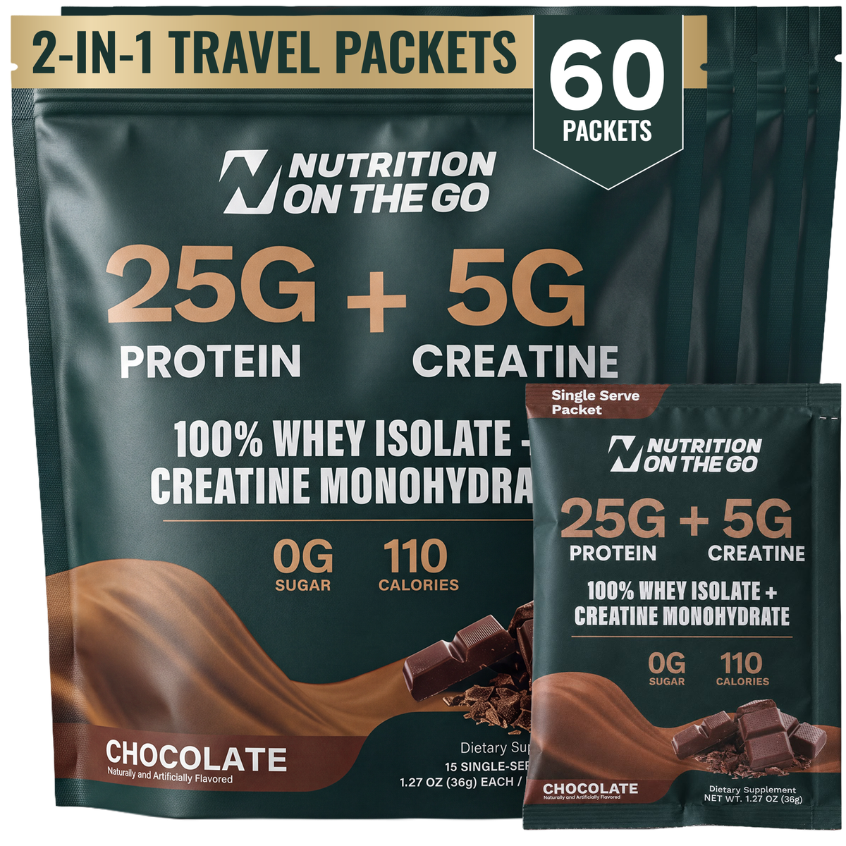 2-in-1 Whey Protein Isolate + Creatine Travel Packets