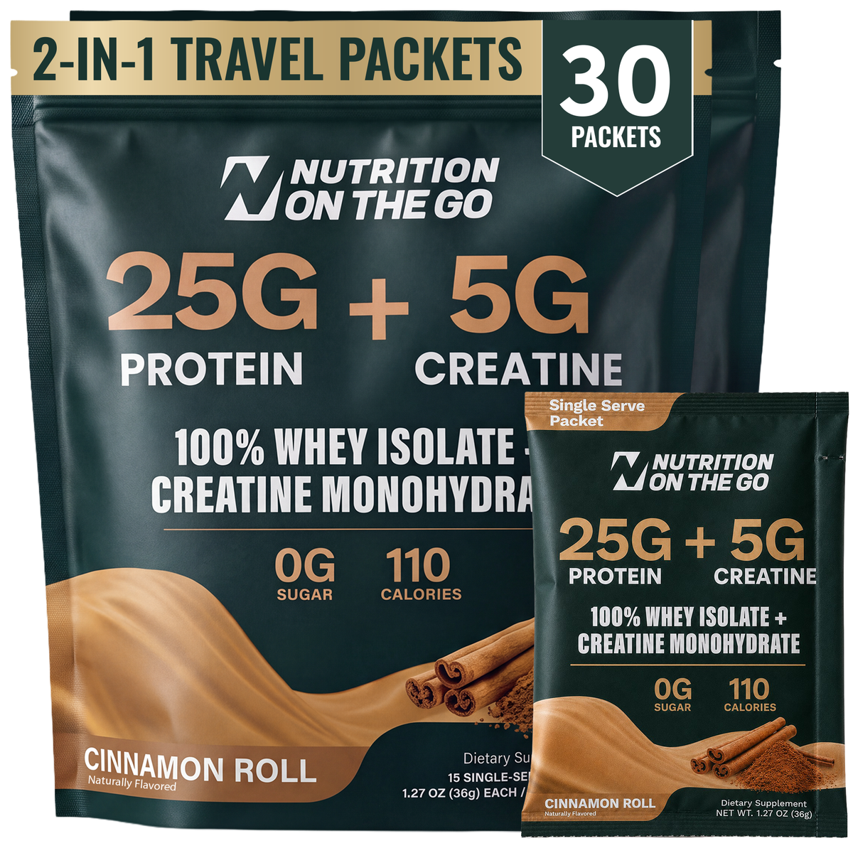 2-in-1 Whey Protein Isolate + Creatine Travel Packets