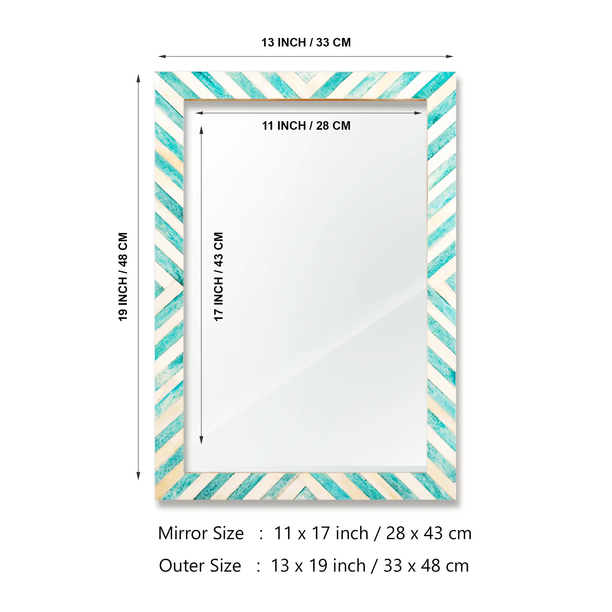 Make To Order Chevron Green Mirror Bone Inlay Collection in 3 Sizes