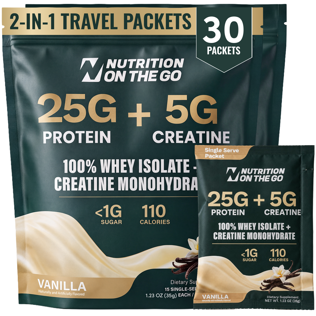 2-in-1 Whey Protein Isolate + Creatine Travel Packets