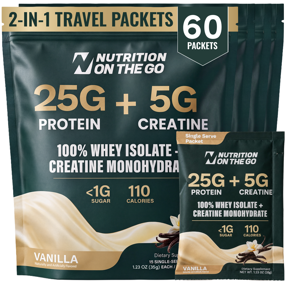 2-in-1 Whey Protein Isolate + Creatine Travel Packets