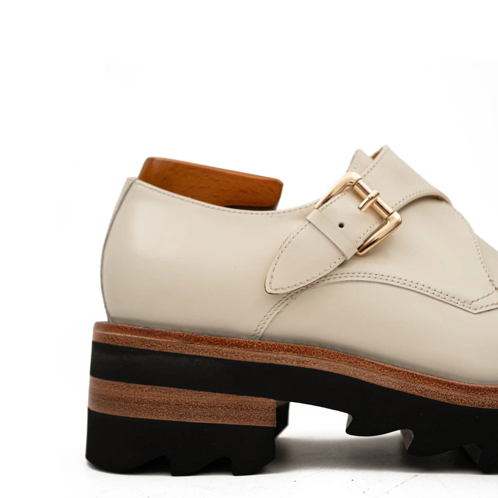 Ivory-White Single Monk Shoes with Gold-Tone Buckle