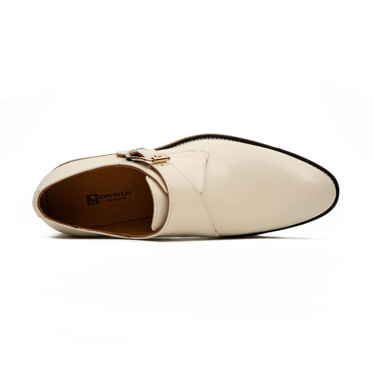 Ivory-White Single Monk Shoes with Gold-Tone Buckle