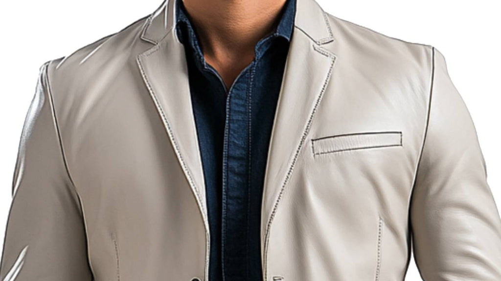 William White Leather Blazer for Men