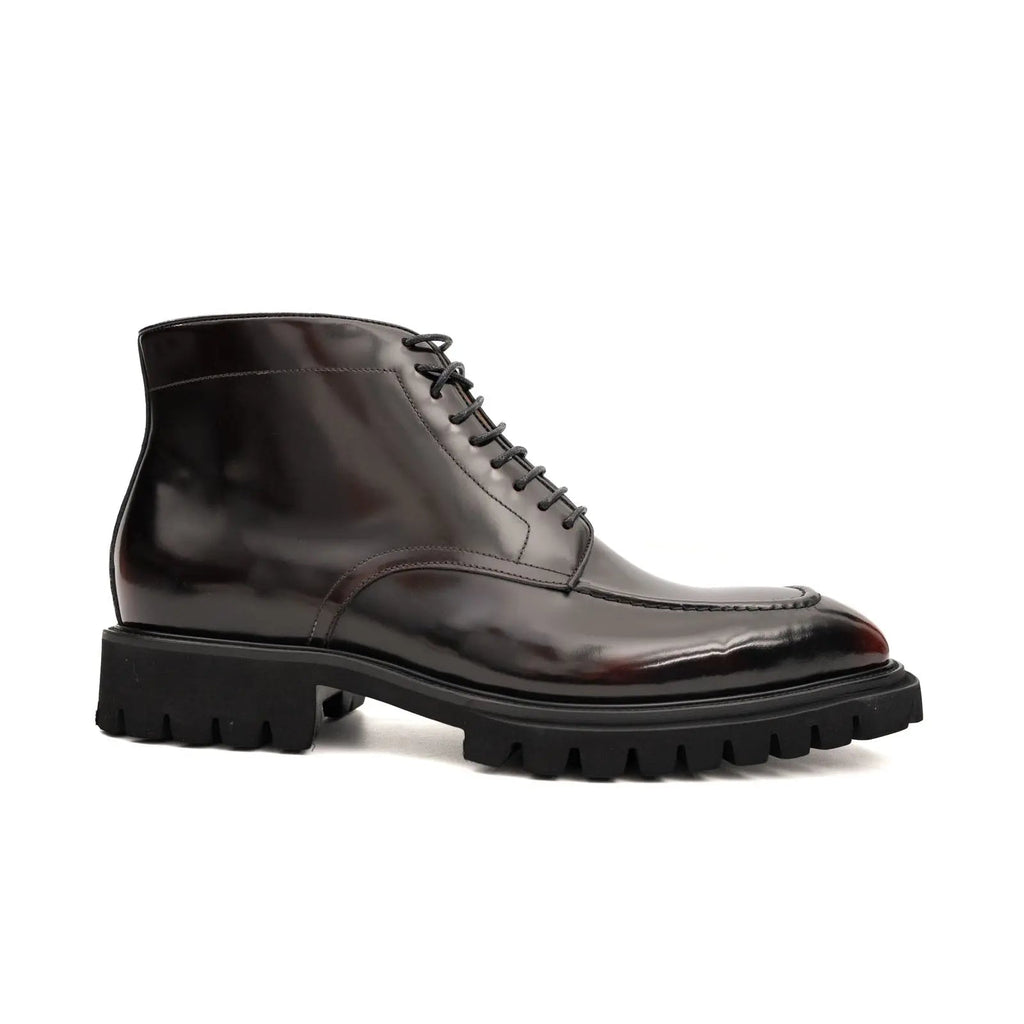 Dark Burgundy Lug Sole Apron-Toe Lace-Up Ankle Boot