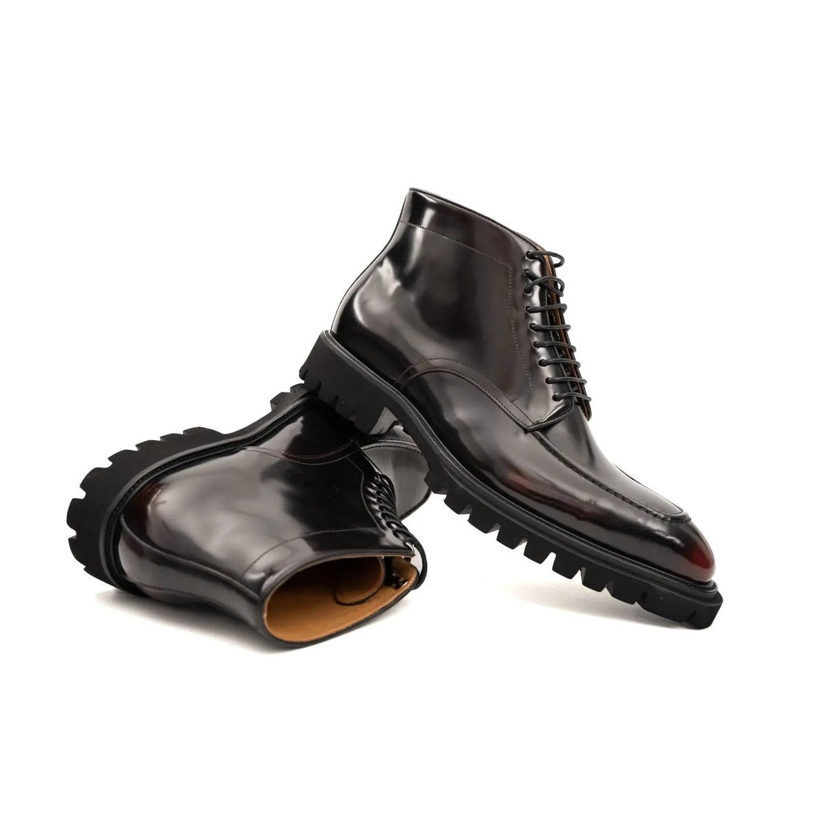 Dark Burgundy Lug Sole Apron-Toe Lace-Up Ankle Boot