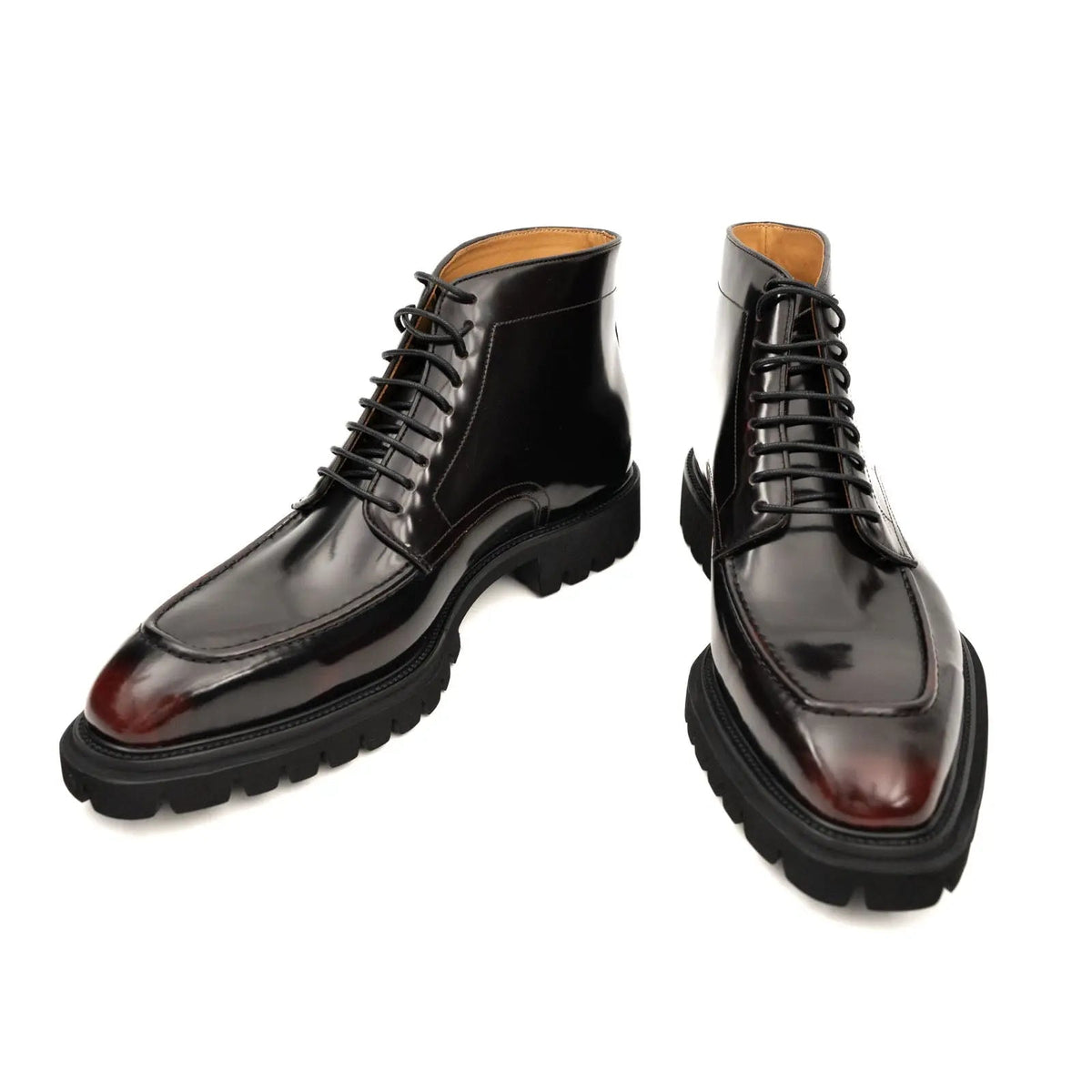 Dark Burgundy Lug Sole Apron-Toe Lace-Up Ankle Boot