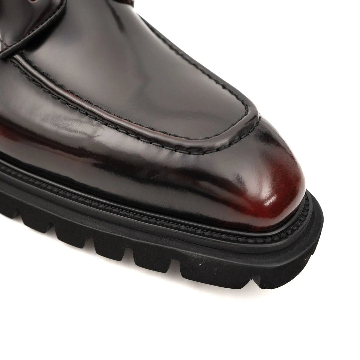 Dark Burgundy Lug Sole Apron-Toe Lace-Up Ankle Boot