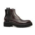 Dark Burgundy Glossy Lug Sole Lace-Up Ankle Boot