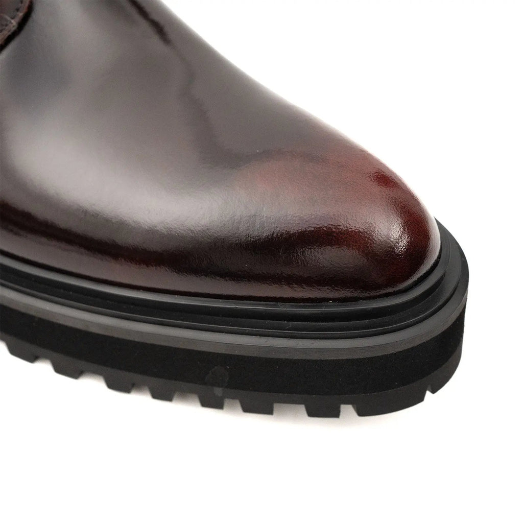 Dark Burgundy Glossy Lug Sole Lace-Up Ankle Boot