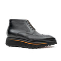 Black Wingtip Lace-Up Ankle Boots with Side Zipper