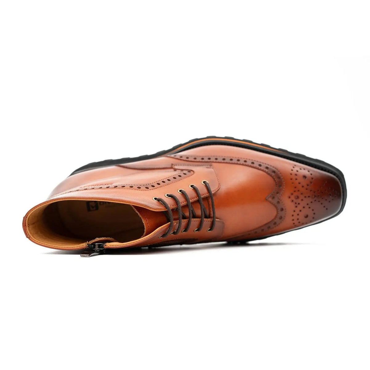 Orange-Brown Wingtip Lace-Up Ankle Boots with Metal Eyelets