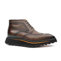 Brown Wingtip Lace-Up Ankle Boots with Side Zipper