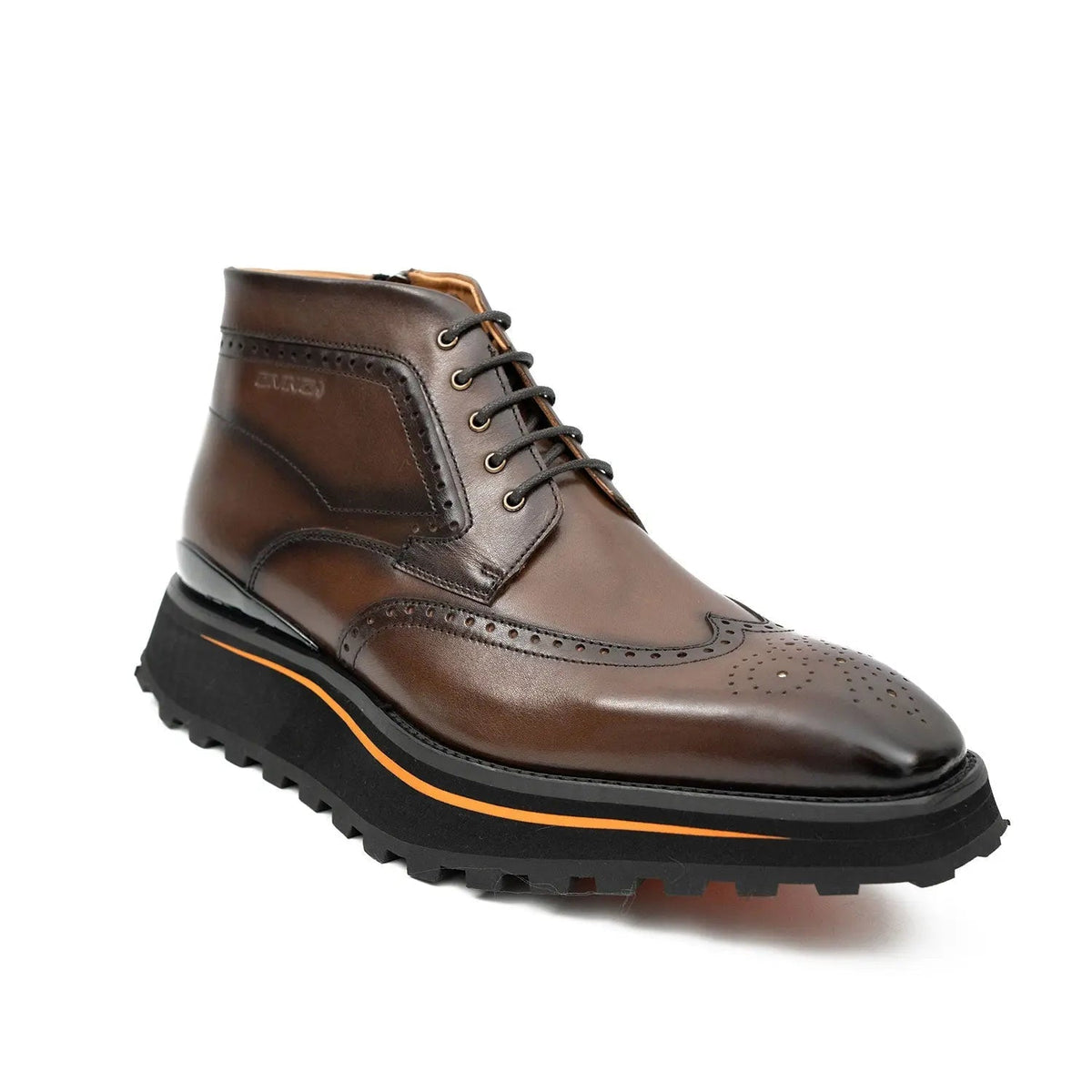 Brown Wingtip Lace-Up Ankle Boots with Side Zipper