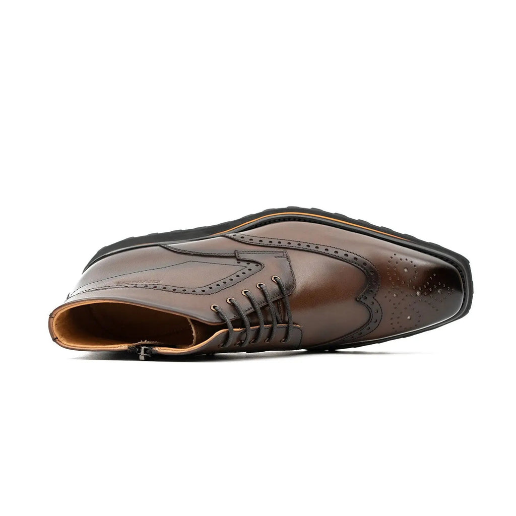 Brown Wingtip Lace-Up Ankle Boots with Side Zipper
