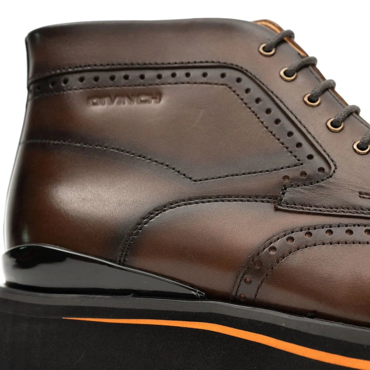 Brown Wingtip Lace-Up Ankle Boots with Side Zipper