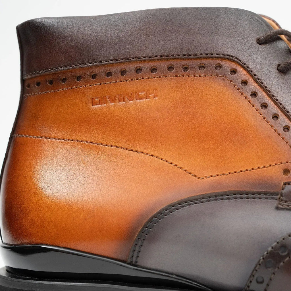 Two-Tone Wingtip Ankle Boots with Metal Eyelets