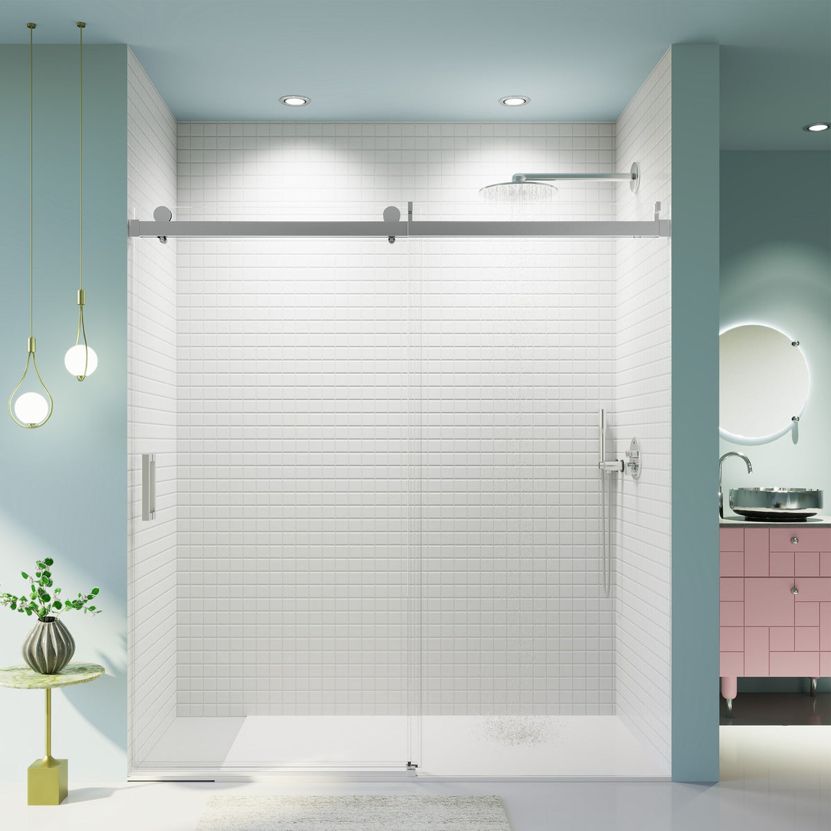 Frameless Single Sliding Soft-Close Shower Doors 68-72" W