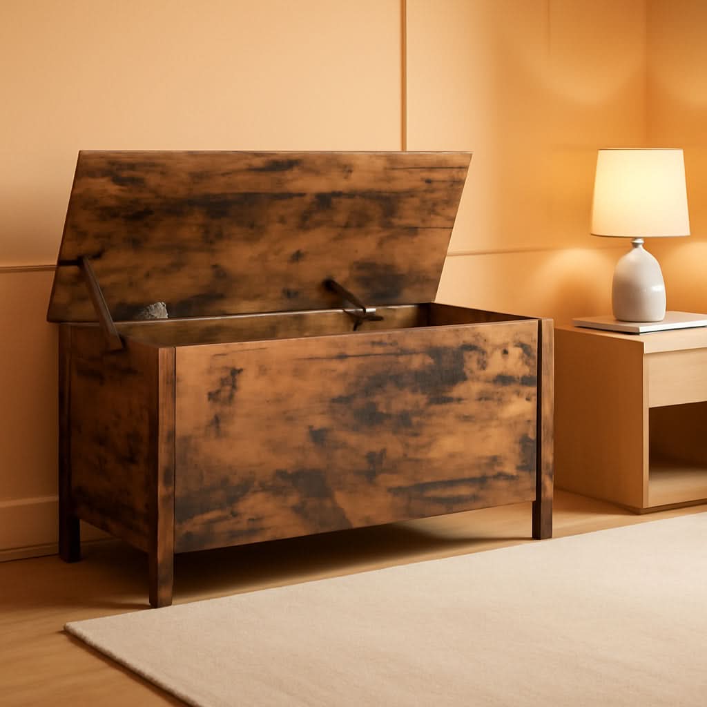 Rustic Brown SolidWood Toy Box Storage LargeCapacity