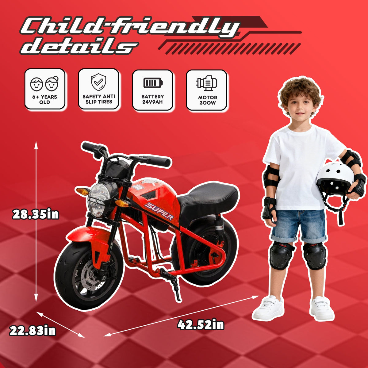 24V300W Kids Ride On XL Electric Toy Muscle Motorcycle