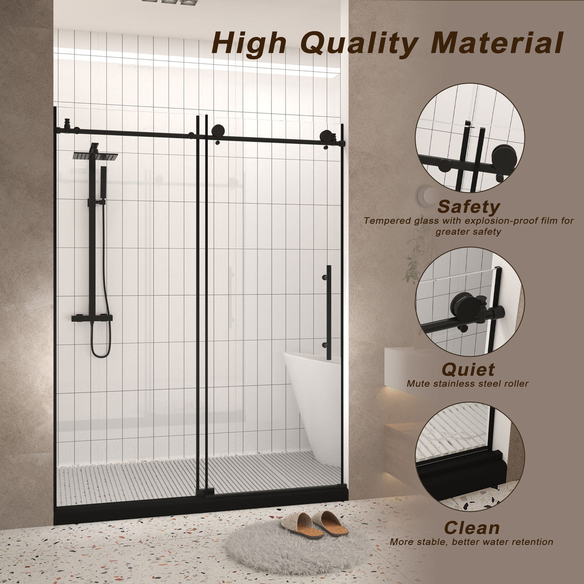 Frameless Shower Door 44-48" W x 76" H
