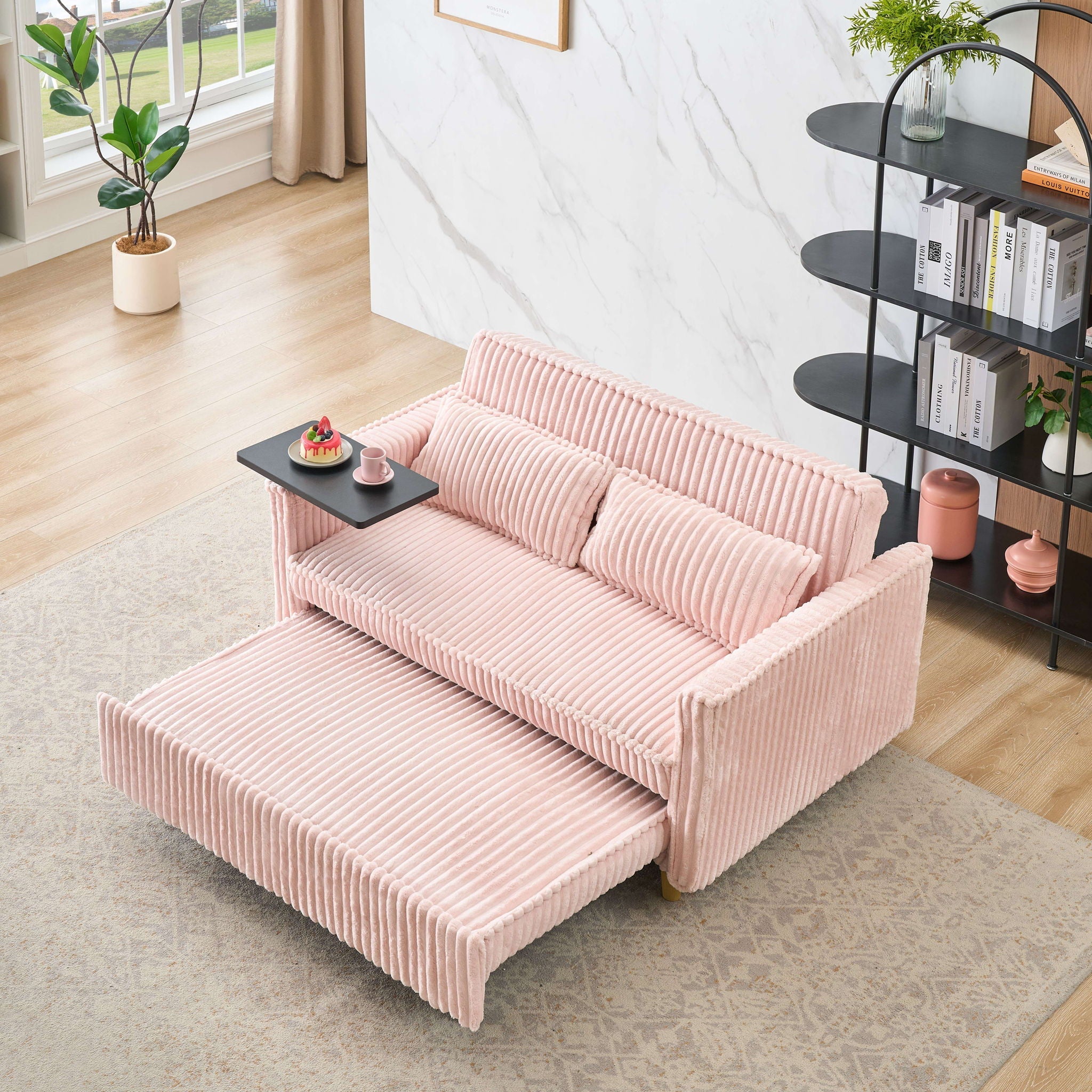 Pull Out Sofa With Movable Tabletop And USB Ports