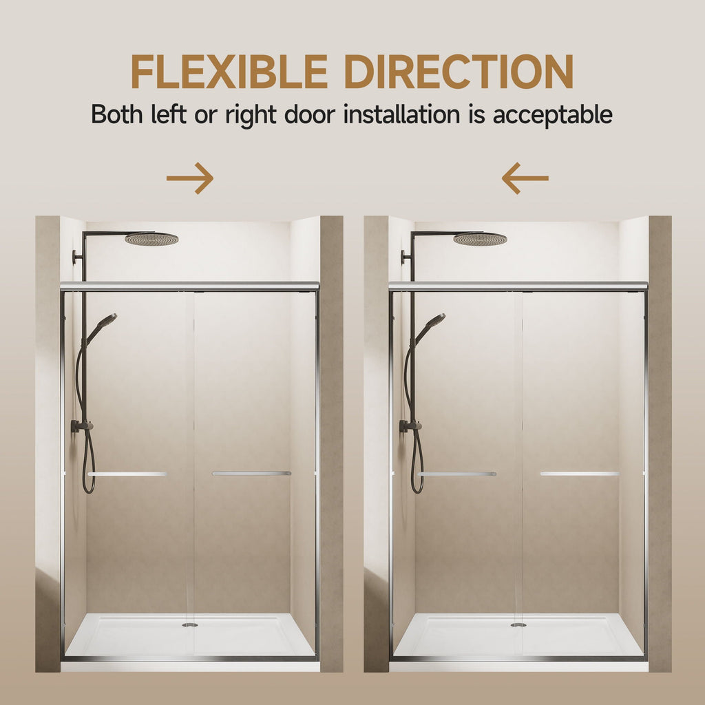 Aluminum Frame Double Double Soft Close Shower Door, Tempered Glass And Dual Stainless Steel Handles