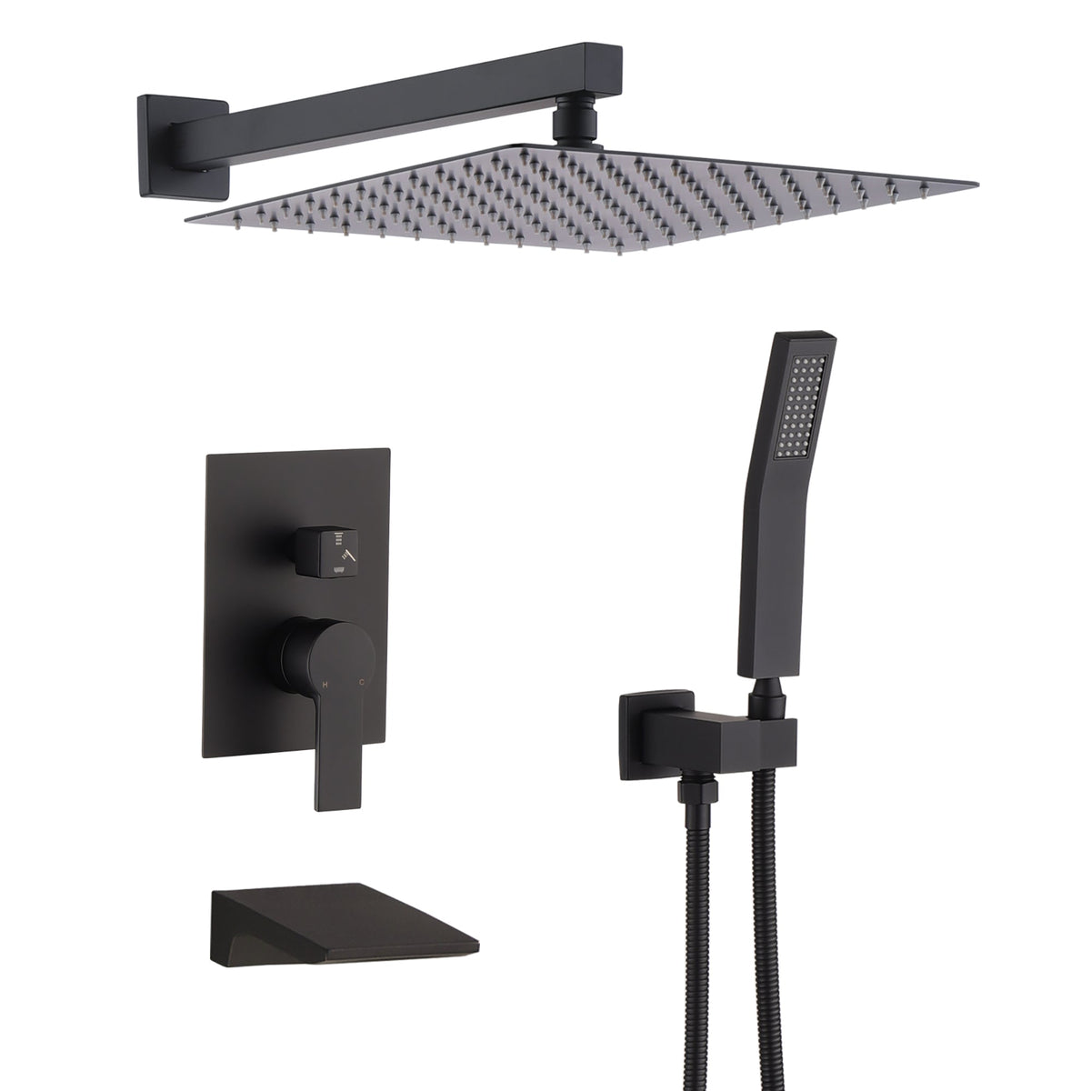 Black Shower Faucet Set with Rainfall Shower Head