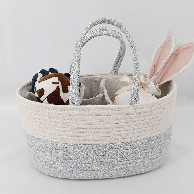 Diaper Caddy Organizer, Large Cotton Rope Nursery Baby Basket, Changing Table Organizer For Baby Diaper Storage, Portable Car Organizer With Removable Divider, Baby Shower Gifts