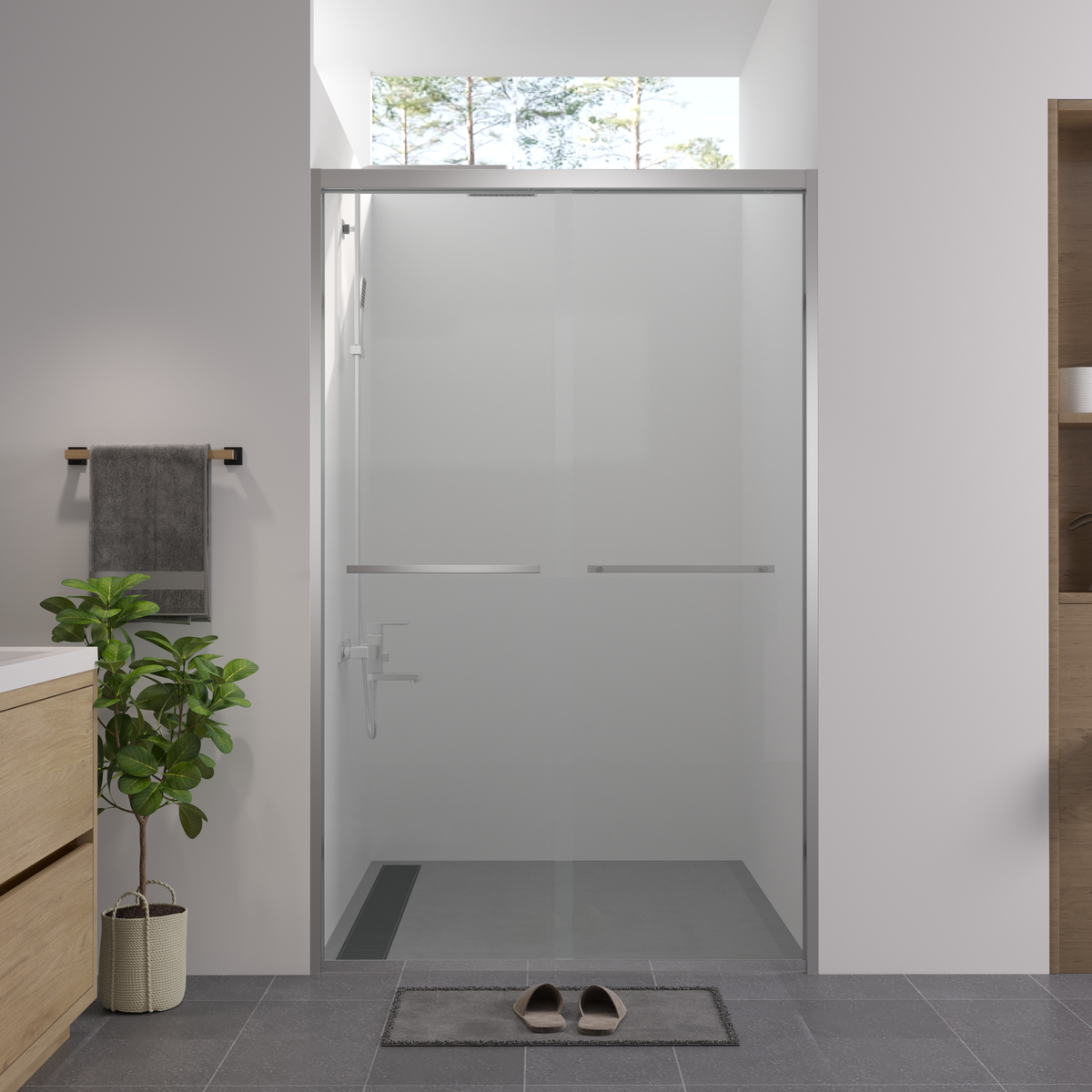 44-48"x76" Aluminum Frame Double Sliding Shower Door