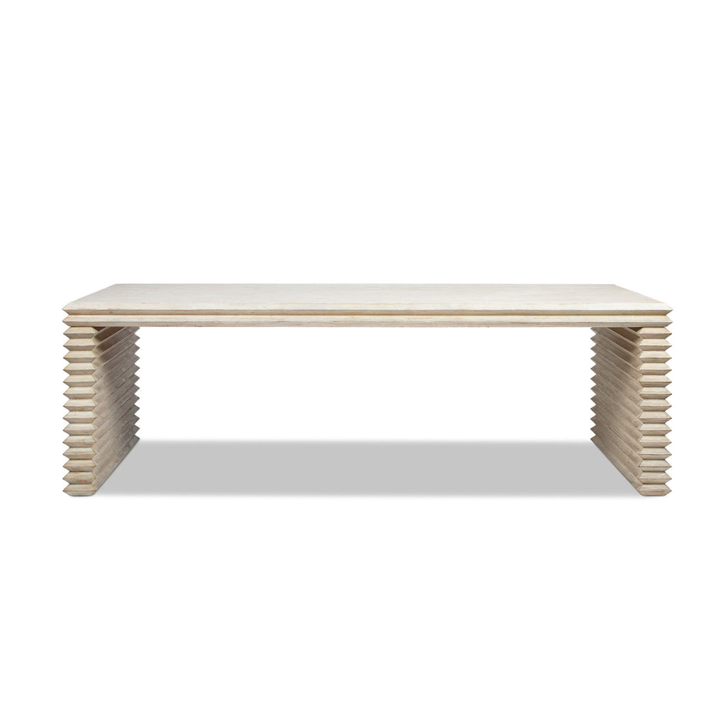 Veda 94" Reclaimed Wood Stacked Geometric Waterfall Dining Table