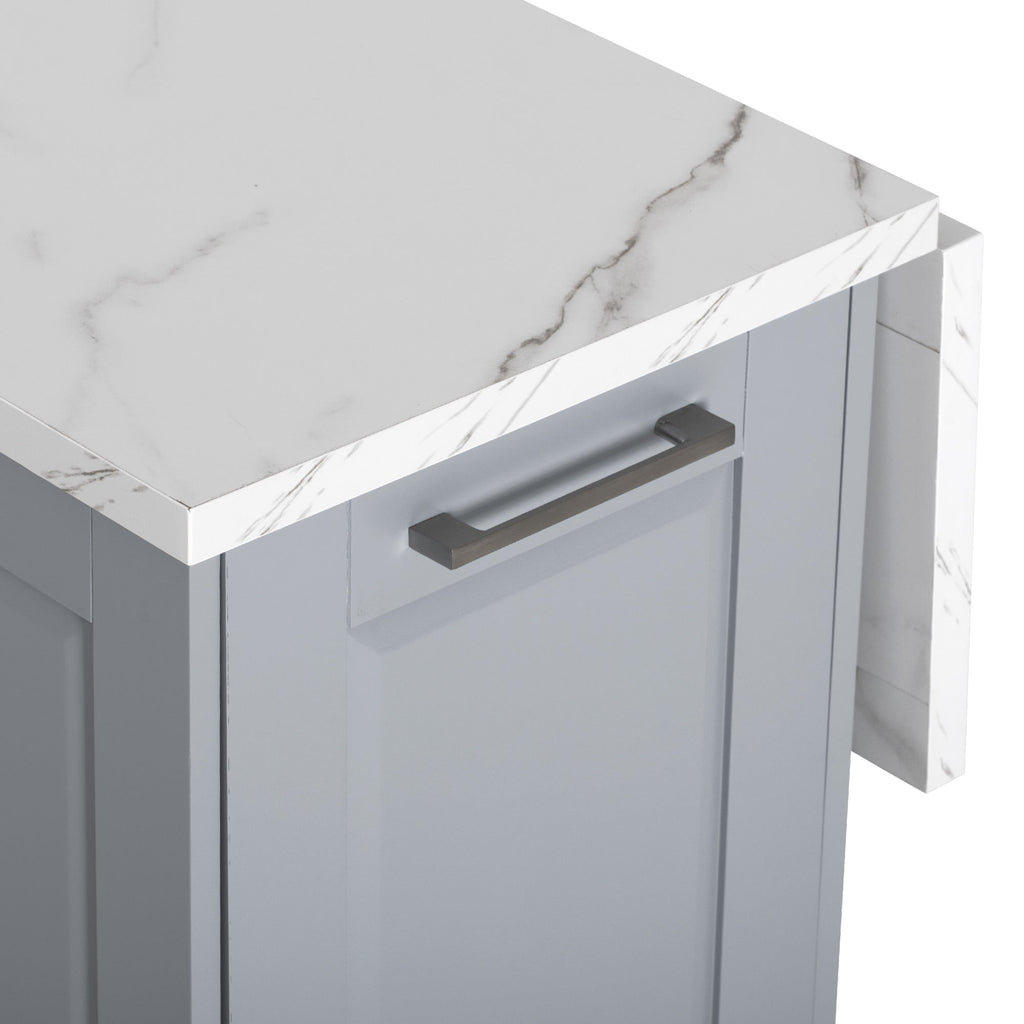 K&K Kitchen Island with Tilt Trash Can Cabinet - Grey+Blue or White