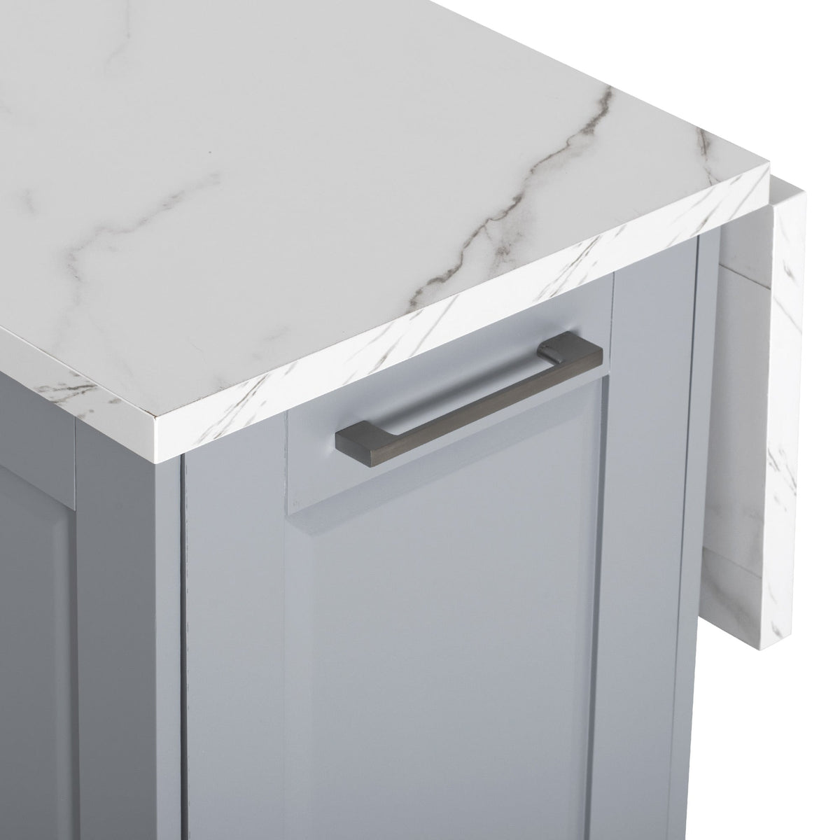 K&K Kitchen Island with Tilt Trash Can Cabinet - Grey+Blue or White