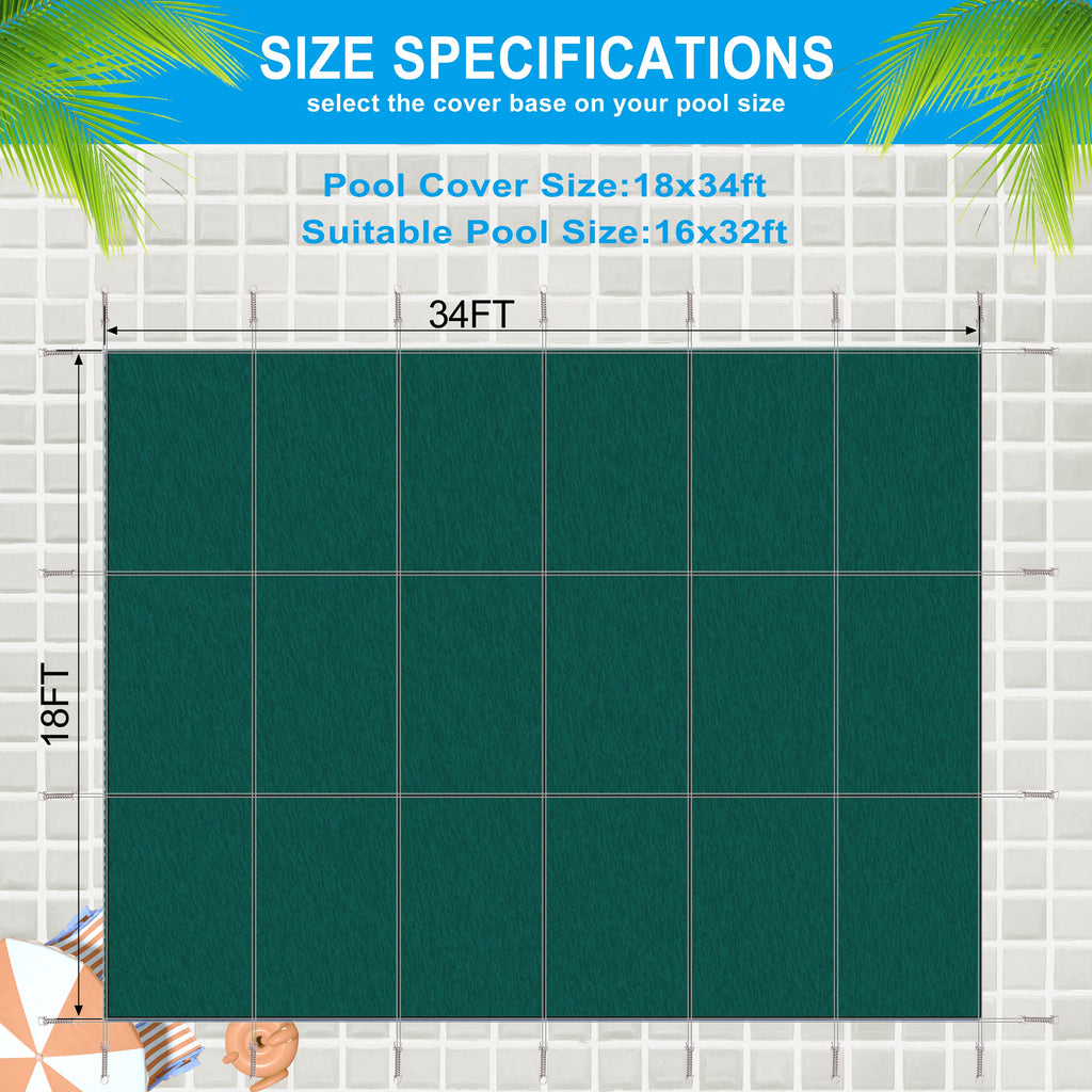 Inground Pool Safety Cover, 16x32ft Rectangle Winter Cover