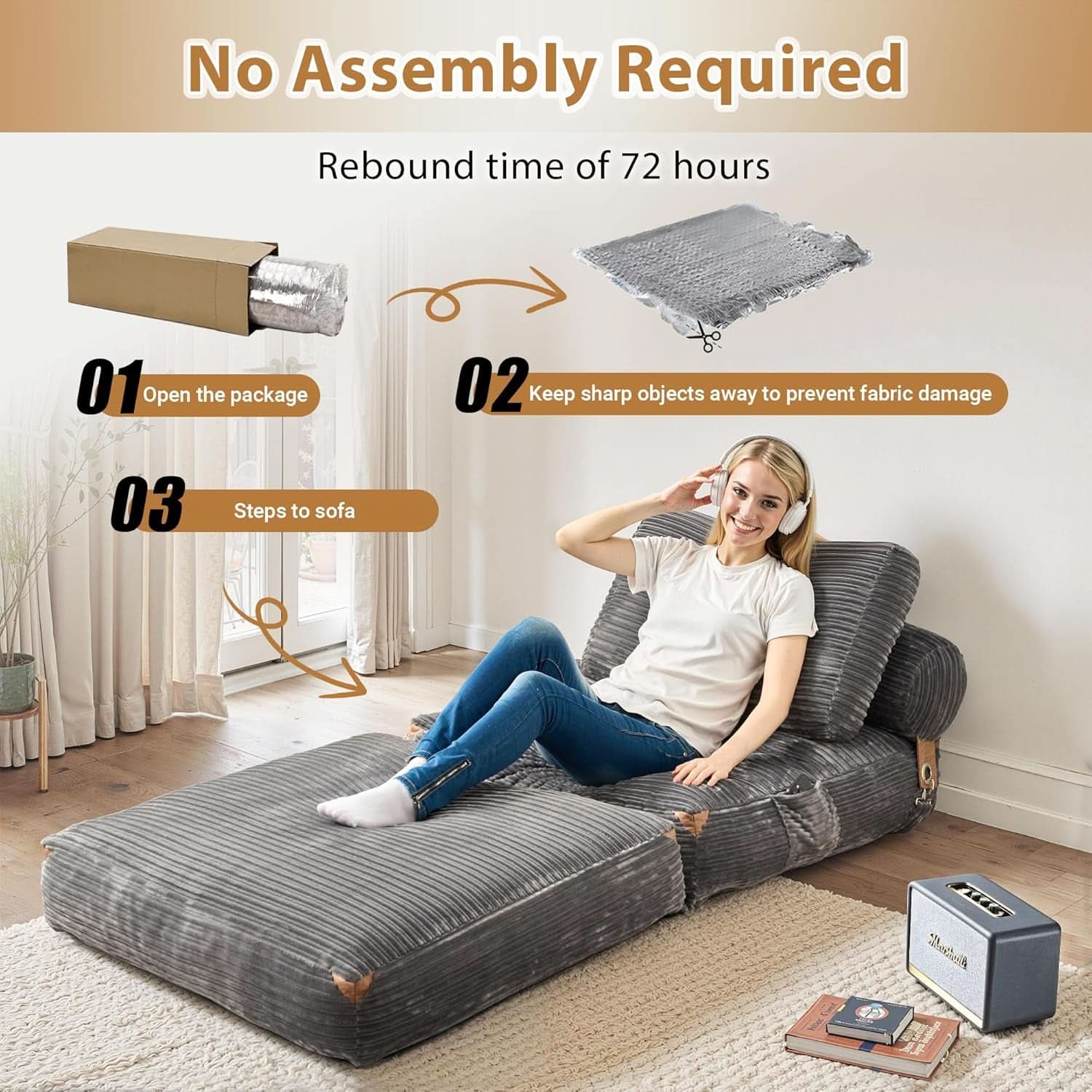 75Inch Grey Foldable Convertible Sofa Bed SleeperCouch