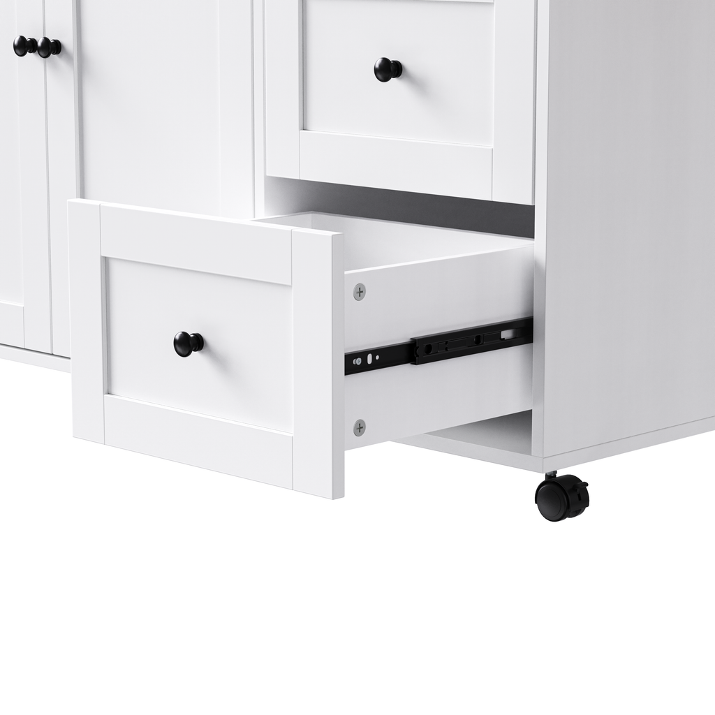 Kitchen Island with Extendable Dining Table and Power Outlet - White