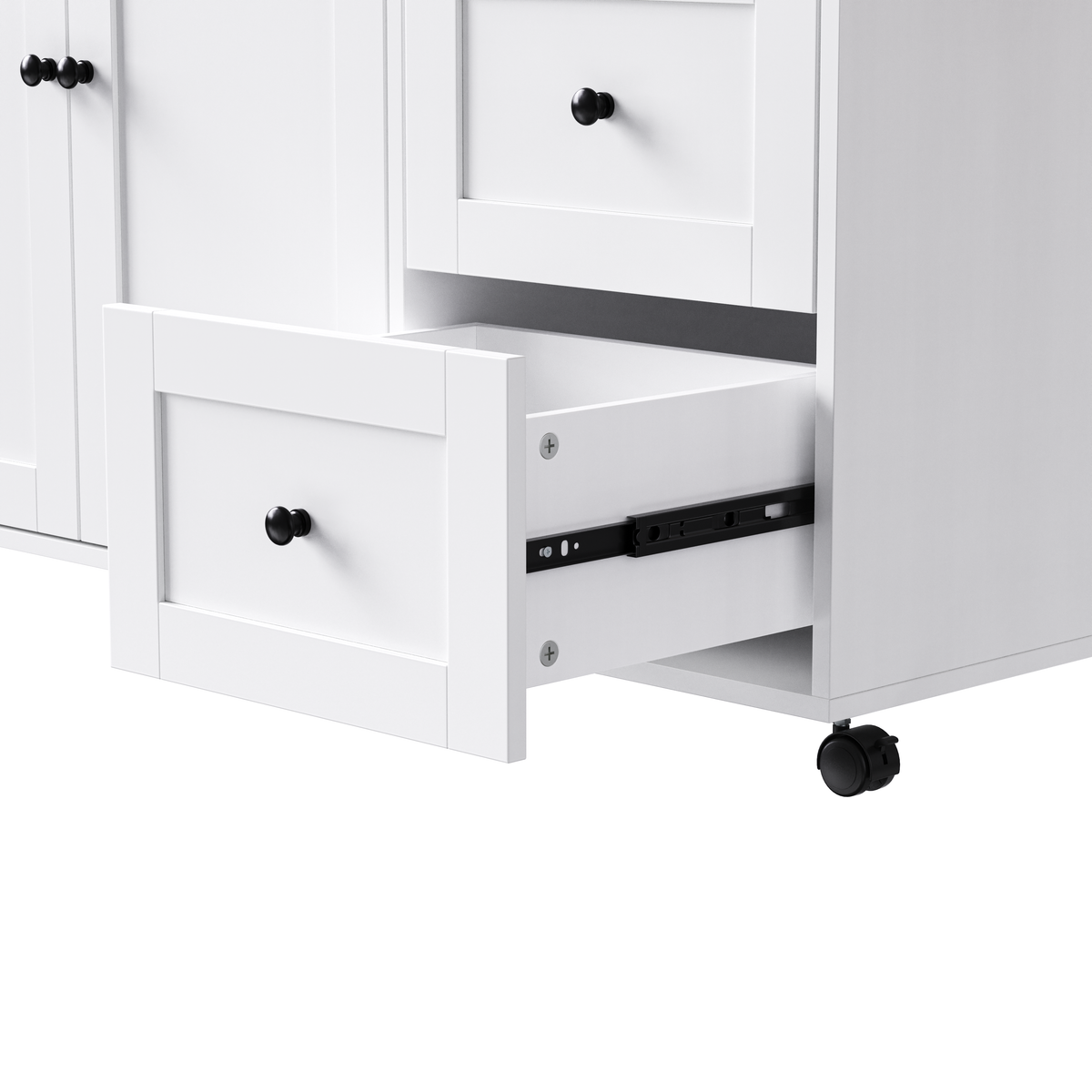 Kitchen Island with Extendable Dining Table and Power Outlet - White